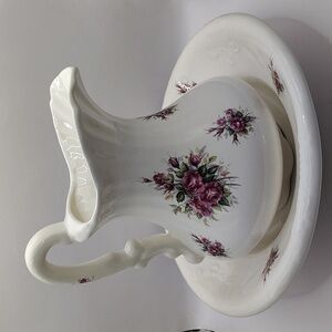 Vintage VB Athena Floral Water Pitcher Vase and Matching Basin